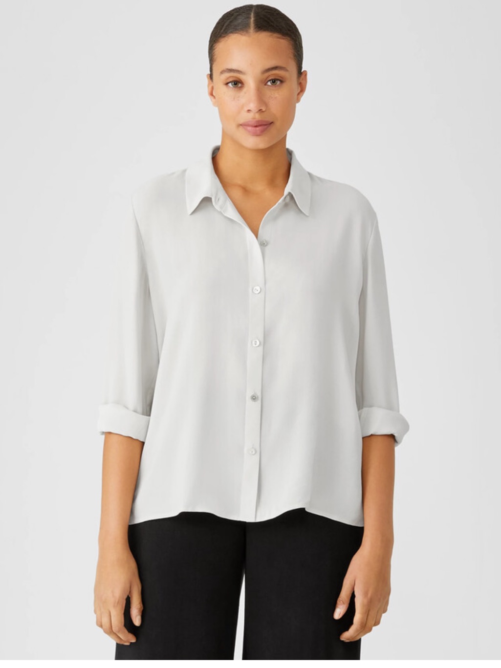 Nwt Eileen Fisher Silk Georgette Crepe Classic Collar Shirt